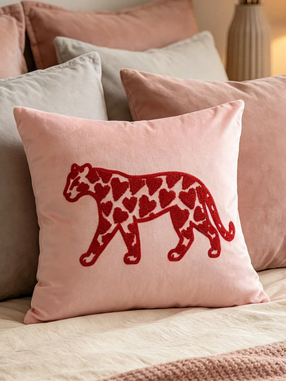 1pc/2pcs Pink Heart Leopard Print Pillow Case, Decorative Pillow Cover, Perfect For Dorm, Bedroom, Sofa, Bed, Great Gift For Loved Ones, Pillow Insert Not Included