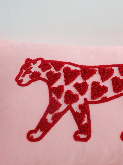 1pc/2pcs Pink Heart Leopard Print Pillow Case, Decorative Pillow Cover, Perfect For Dorm, Bedroom, Sofa, Bed, Great Gift For Loved Ones, Pillow Insert Not Included