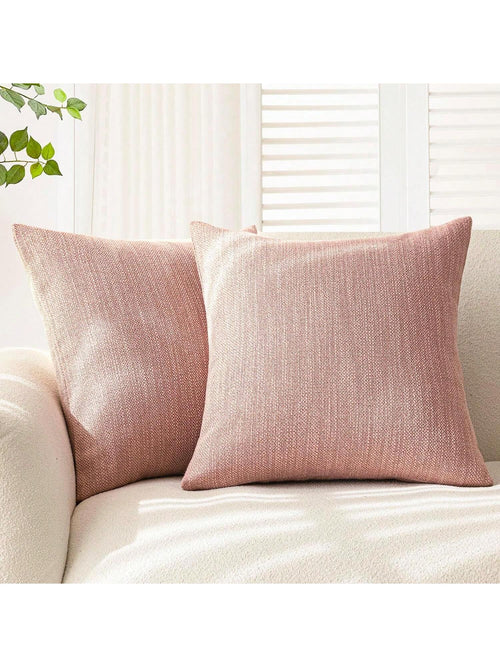 1pc/2pcs Pink Luxury Pillowcase, Bohemian Style Decorative Textured Coarse Linen Fabric, Rugged Linen Craftsmanship, Suitable For Sofa, Living Room, Bedroom, Floor, Bench, Car, Office, Cafe And Other