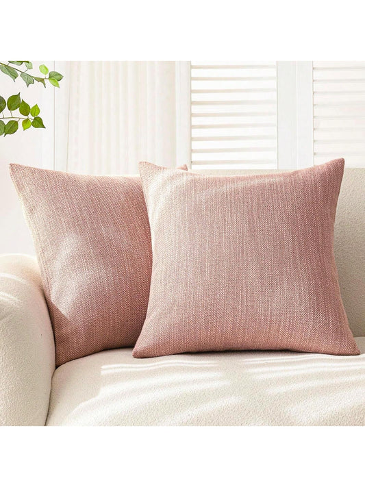 1pc/2pcs Pink Luxury Pillowcase, Bohemian Style Decorative Textured Coarse Linen Fabric, Rugged Linen Craftsmanship, Suitable For Sofa, Living Room, Bedroom, Floor, Bench, Car, Office, Cafe And Other