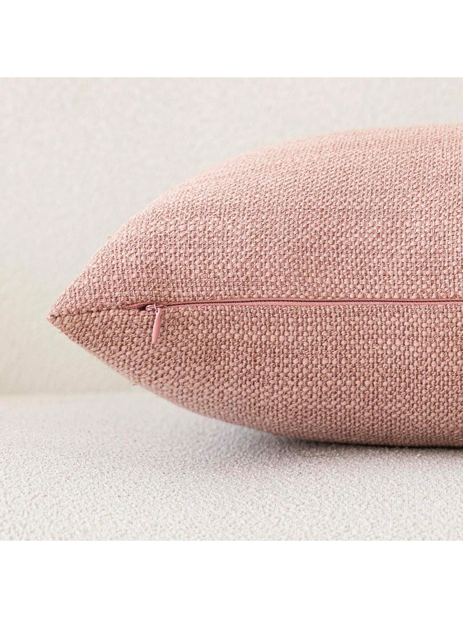 1pc/2pcs Pink Luxury Pillowcase, Bohemian Style Decorative Textured Coarse Linen Fabric, Rugged Linen Craftsmanship, Suitable For Sofa, Living Room, Bedroom, Floor, Bench, Car, Office, Cafe And Other