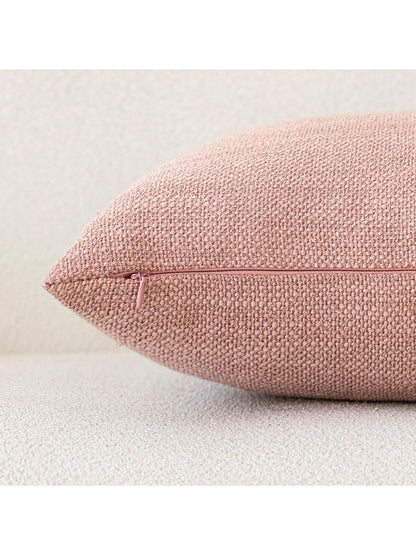 1pc/2pcs Pink Luxury Pillowcase, Bohemian Style Decorative Textured Coarse Linen Fabric, Rugged Linen Craftsmanship, Suitable For Sofa, Living Room, Bedroom, Floor, Bench, Car, Office, Cafe And Other