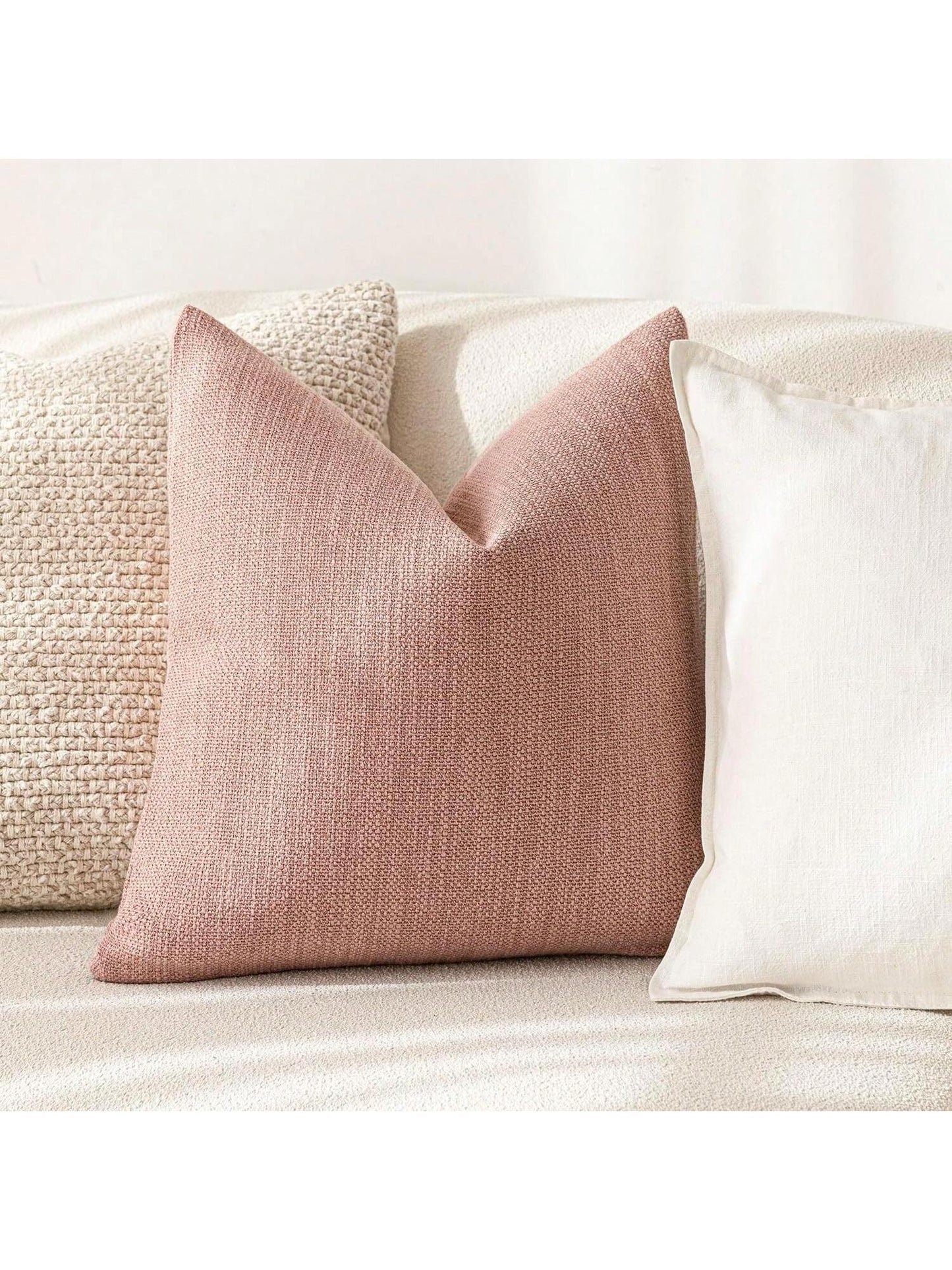 1pc/2pcs Pink Luxury Pillowcase, Bohemian Style Decorative Textured Coarse Linen Fabric, Rugged Linen Craftsmanship, Suitable For Sofa, Living Room, Bedroom, Floor, Bench, Car, Office, Cafe And Other