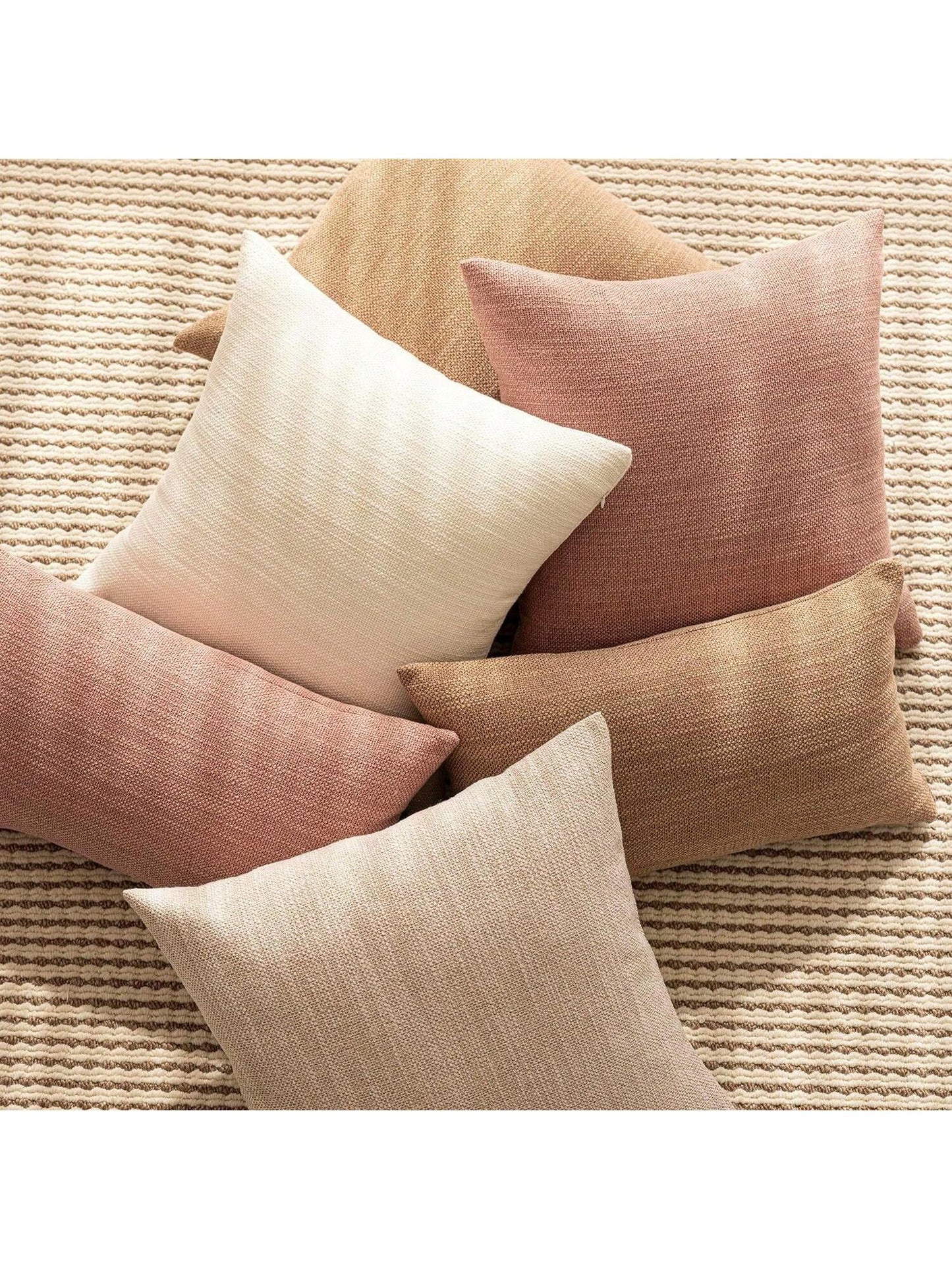 1pc/2pcs Pink Luxury Pillowcase, Bohemian Style Decorative Textured Coarse Linen Fabric, Rugged Linen Craftsmanship, Suitable For Sofa, Living Room, Bedroom, Floor, Bench, Car, Office, Cafe And Other