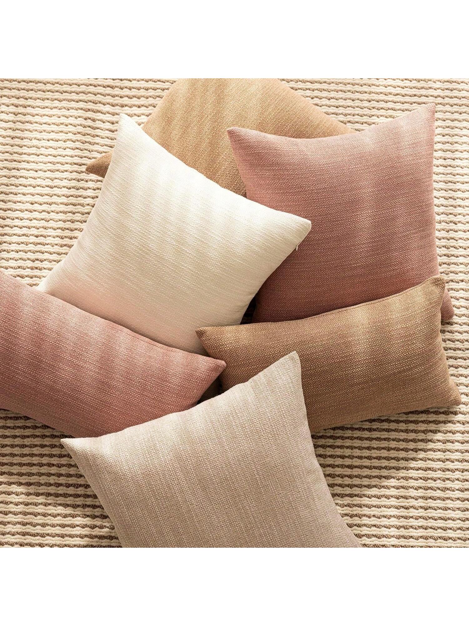 1pc/2pcs Pink Luxury Pillowcase, Bohemian Style Decorative Textured Coarse Linen Fabric, Rugged Linen Craftsmanship, Suitable For Sofa, Living Room, Bedroom, Floor, Bench, Car, Office, Cafe And Other