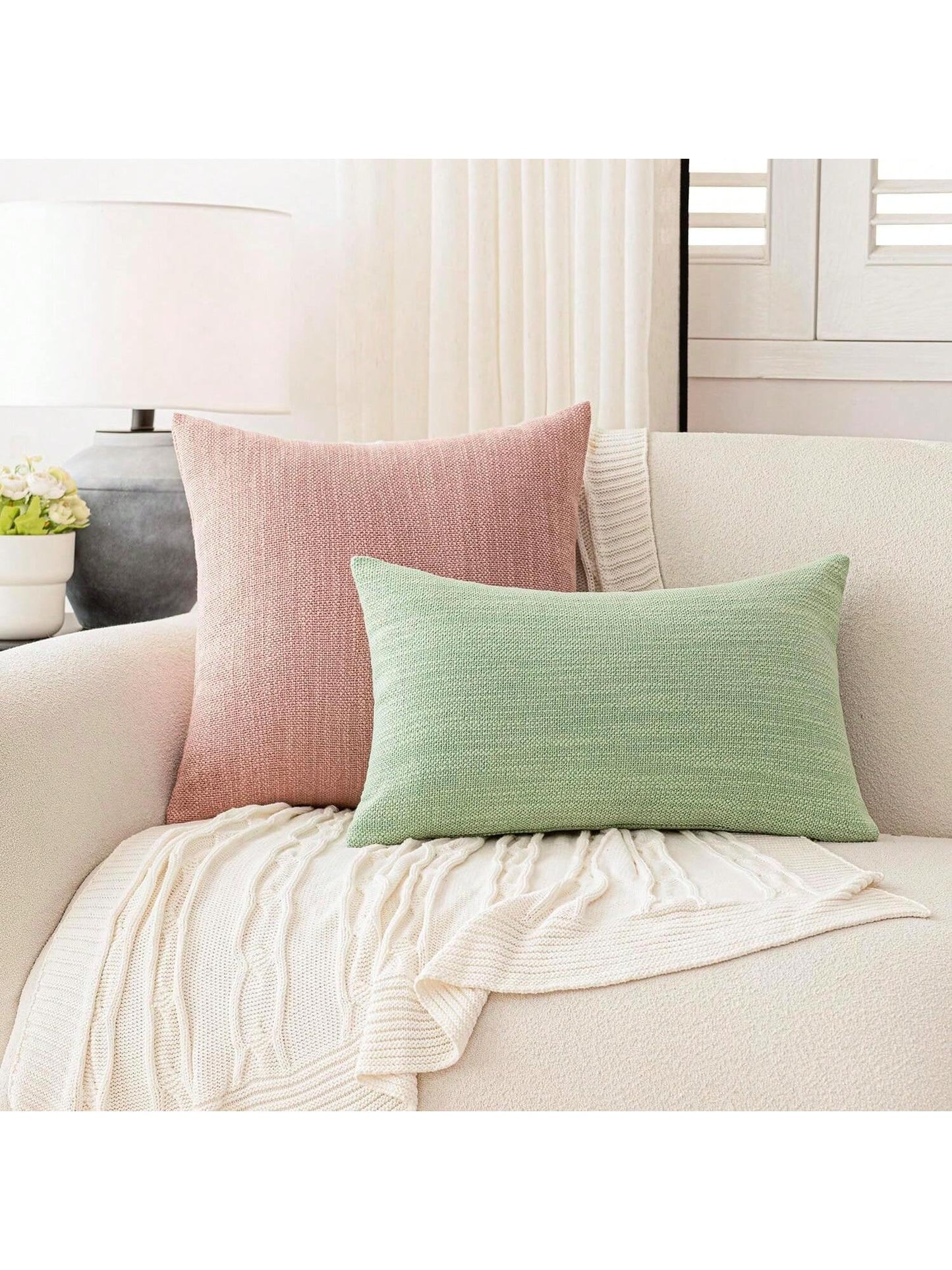 1pc/2pcs Pink Luxury Pillowcase, Bohemian Style Decorative Textured Coarse Linen Fabric, Rugged Linen Craftsmanship, Suitable For Sofa, Living Room, Bedroom, Floor, Bench, Car, Office, Cafe And Other
