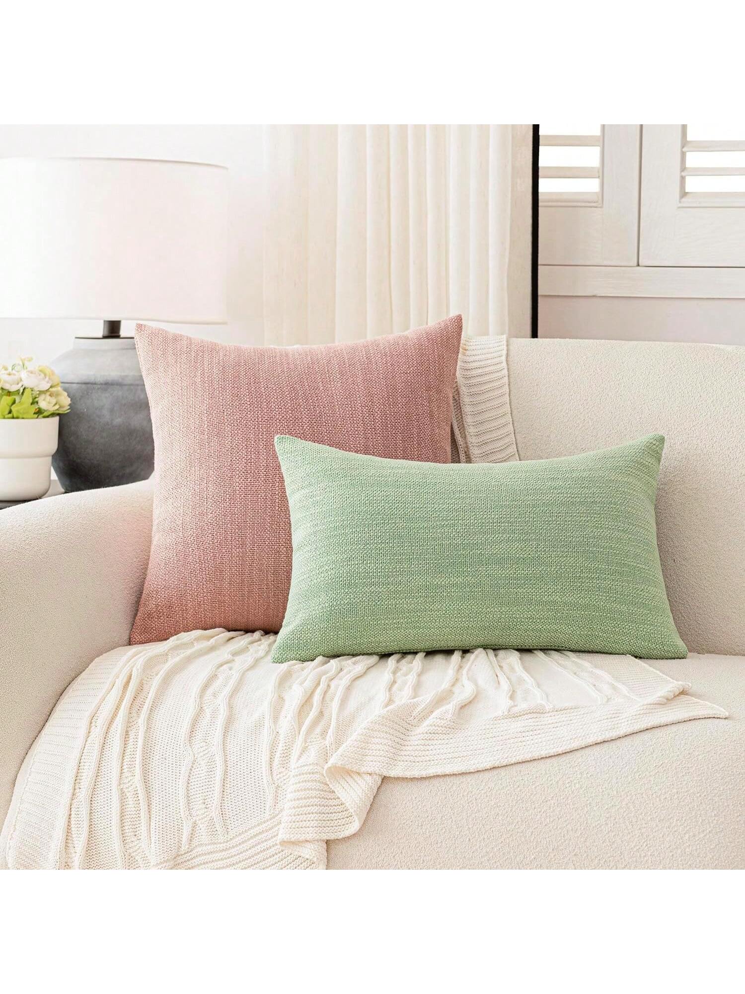 1pc/2pcs Pink Luxury Pillowcase, Bohemian Style Decorative Textured Coarse Linen Fabric, Rugged Linen Craftsmanship, Suitable For Sofa, Living Room, Bedroom, Floor, Bench, Car, Office, Cafe And Other