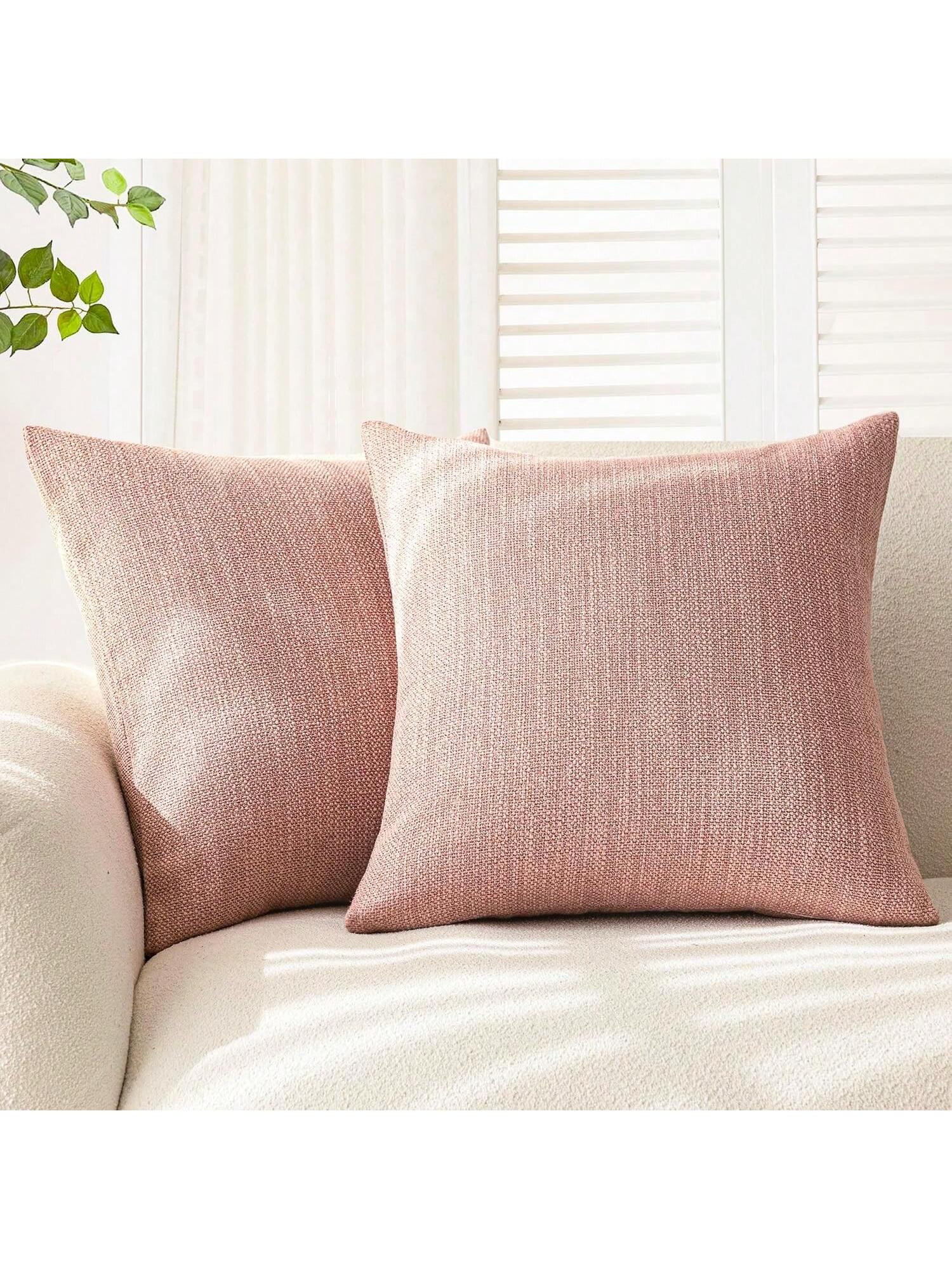 1pc/2pcs Pink Luxury Pillowcase, Bohemian Style Decorative Textured Coarse Linen Fabric, Rugged Linen Craftsmanship, Suitable For Sofa, Living Room, Bedroom, Floor, Bench, Car, Office, Cafe And Other