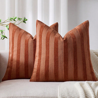 1pc/2pcs RUST 3D Striped Throw Pillow Cover (Pillow Insert Not Included), Modern Fashionable Soft Chenille And Faux Linen Blend Dual-Tone Striped Comfortable Cushion Cover, Suitable For Home Sofa, Bed