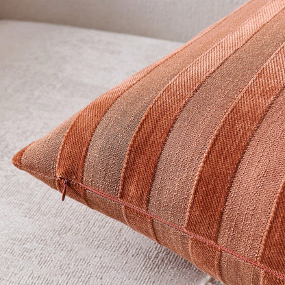1pc/2pcs RUST 3D Striped Throw Pillow Cover (Pillow Insert Not Included), Modern Fashionable Soft Chenille And Faux Linen Blend Dual-Tone Striped Comfortable Cushion Cover, Suitable For Home Sofa, Bed