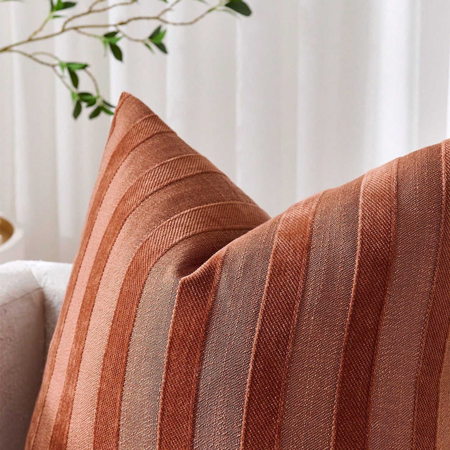 1pc/2pcs RUST 3D Striped Throw Pillow Cover (Pillow Insert Not Included), Modern Fashionable Soft Chenille And Faux Linen Blend Dual-Tone Striped Comfortable Cushion Cover, Suitable For Home Sofa, Bed