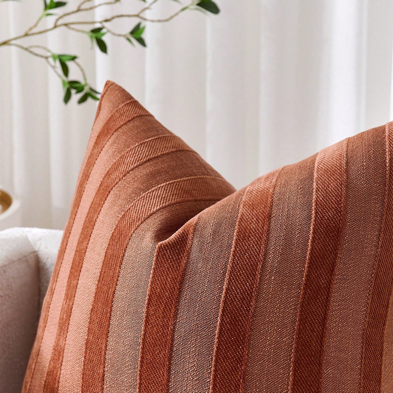 1pc/2pcs RUST 3D Striped Throw Pillow Cover (Pillow Insert Not Included), Modern Fashionable Soft Chenille And Faux Linen Blend Dual-Tone Striped Comfortable Cushion Cover, Suitable For Home Sofa, Bed