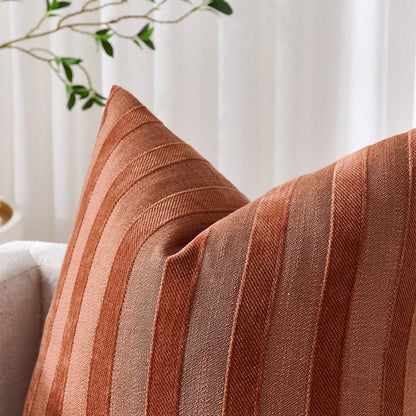 1pc/2pcs RUST 3D Striped Throw Pillow Cover (Pillow Insert Not Included), Modern Fashionable Soft Chenille And Faux Linen Blend Dual-Tone Striped Comfortable Cushion Cover, Suitable For Home Sofa, Bed
