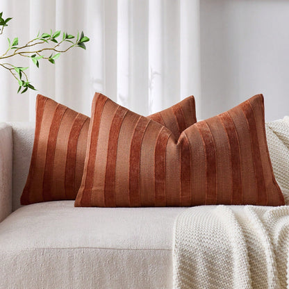 1pc/2pcs RUST 3D Striped Throw Pillow Cover (Pillow Insert Not Included), Modern Fashionable Soft Chenille And Faux Linen Blend Dual-Tone Striped Comfortable Cushion Cover, Suitable For Home Sofa, Bed