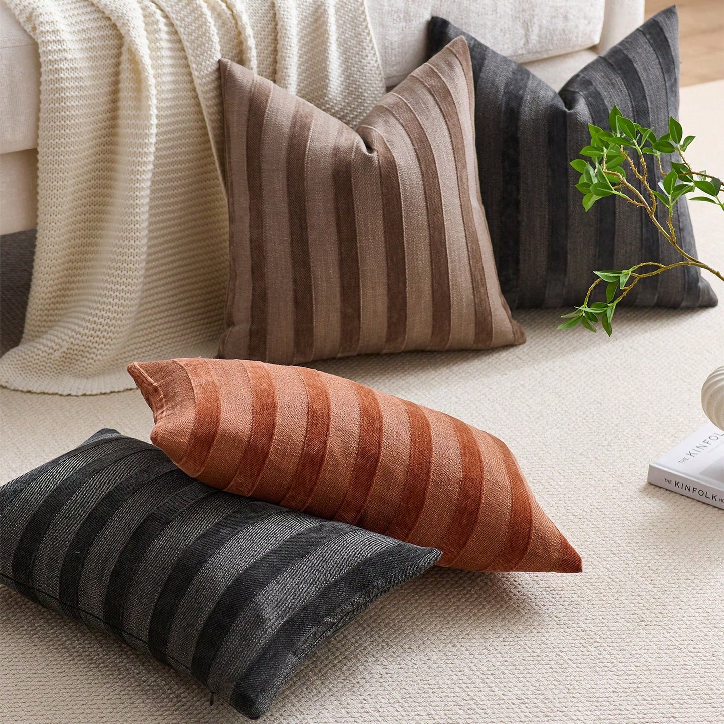 1pc/2pcs RUST 3D Striped Throw Pillow Cover (Pillow Insert Not Included), Modern Fashionable Soft Chenille And Faux Linen Blend Dual-Tone Striped Comfortable Cushion Cover, Suitable For Home Sofa, Bed