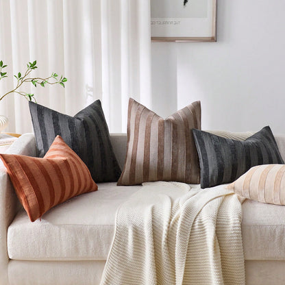 1pc/2pcs RUST 3D Striped Throw Pillow Cover (Pillow Insert Not Included), Modern Fashionable Soft Chenille And Faux Linen Blend Dual-Tone Striped Comfortable Cushion Cover, Suitable For Home Sofa, Bed