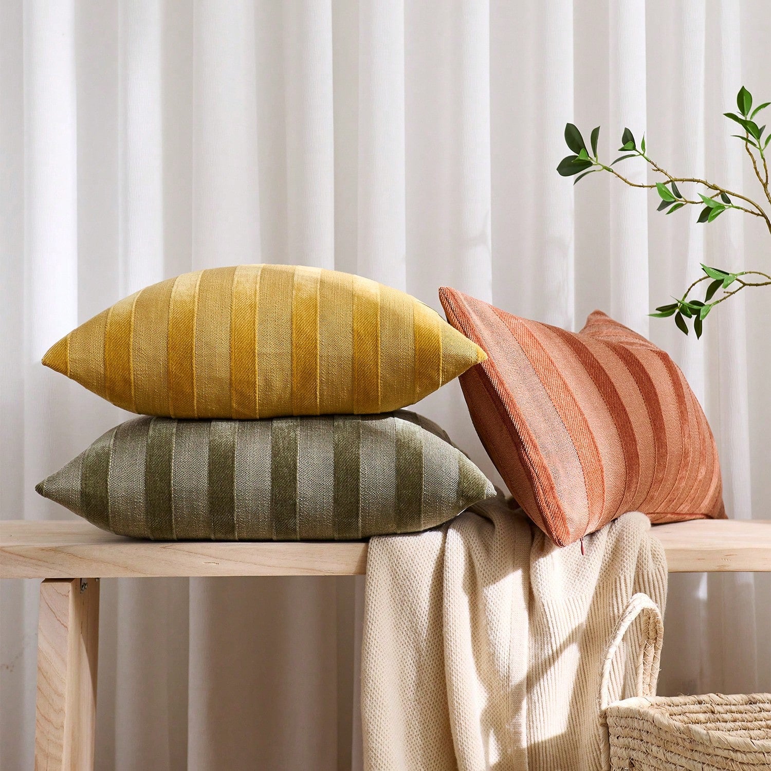 1pc/2pcs RUST 3D Striped Throw Pillow Cover (Pillow Insert Not Included), Modern Fashionable Soft Chenille And Faux Linen Blend Dual-Tone Striped Comfortable Cushion Cover, Suitable For Home Sofa, Bed