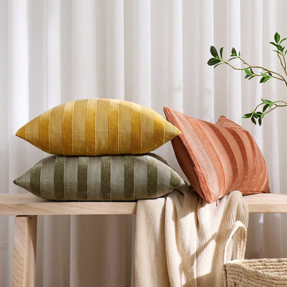 1pc/2pcs RUST 3D Striped Throw Pillow Cover (Pillow Insert Not Included), Modern Fashionable Soft Chenille And Faux Linen Blend Dual-Tone Striped Comfortable Cushion Cover, Suitable For Home Sofa, Bed