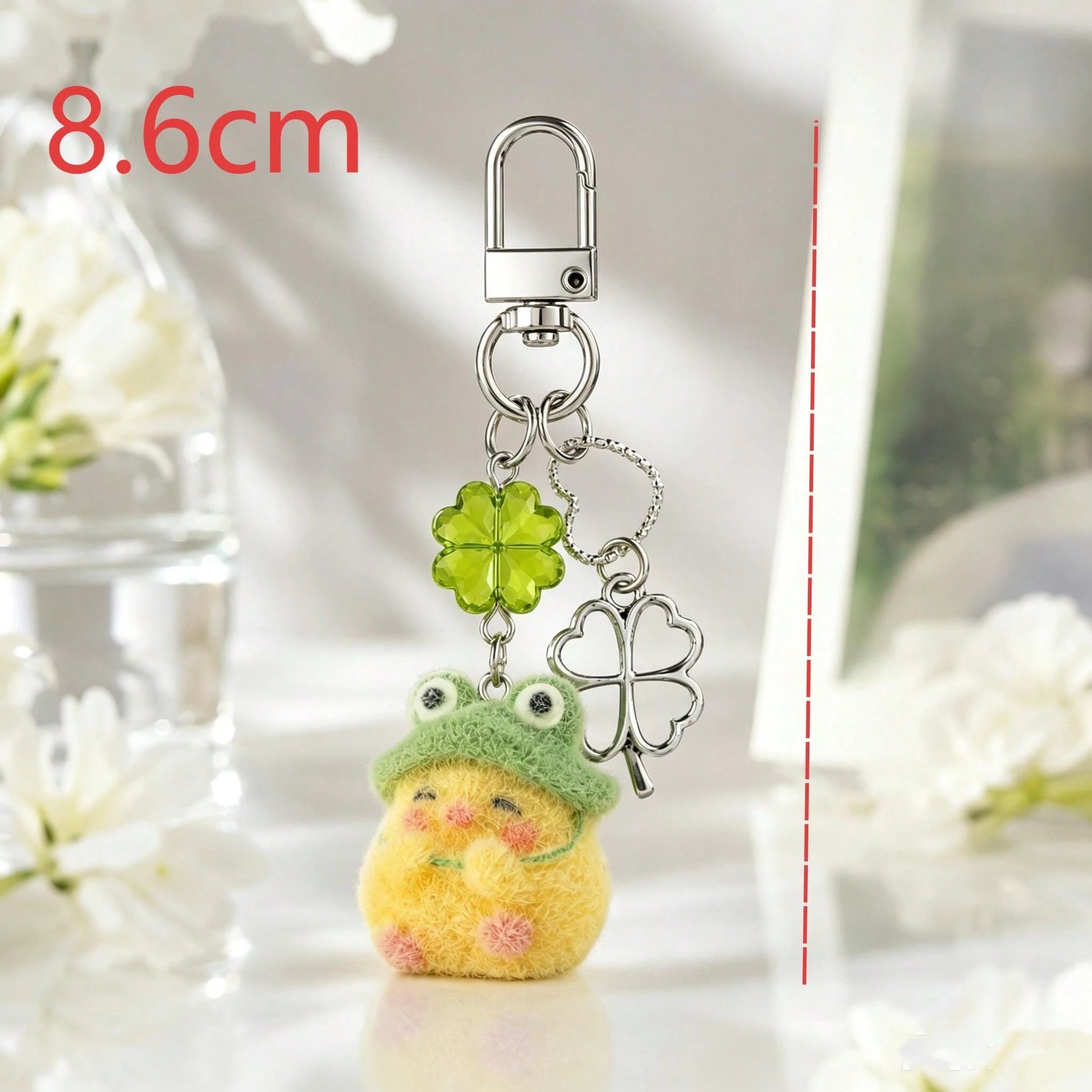 1pc/2pcs Unisex Flocked Frog Head Chick Cute Pendant Four-Leaf Clover Accessory Keychain Holiday Gift Bag Charm