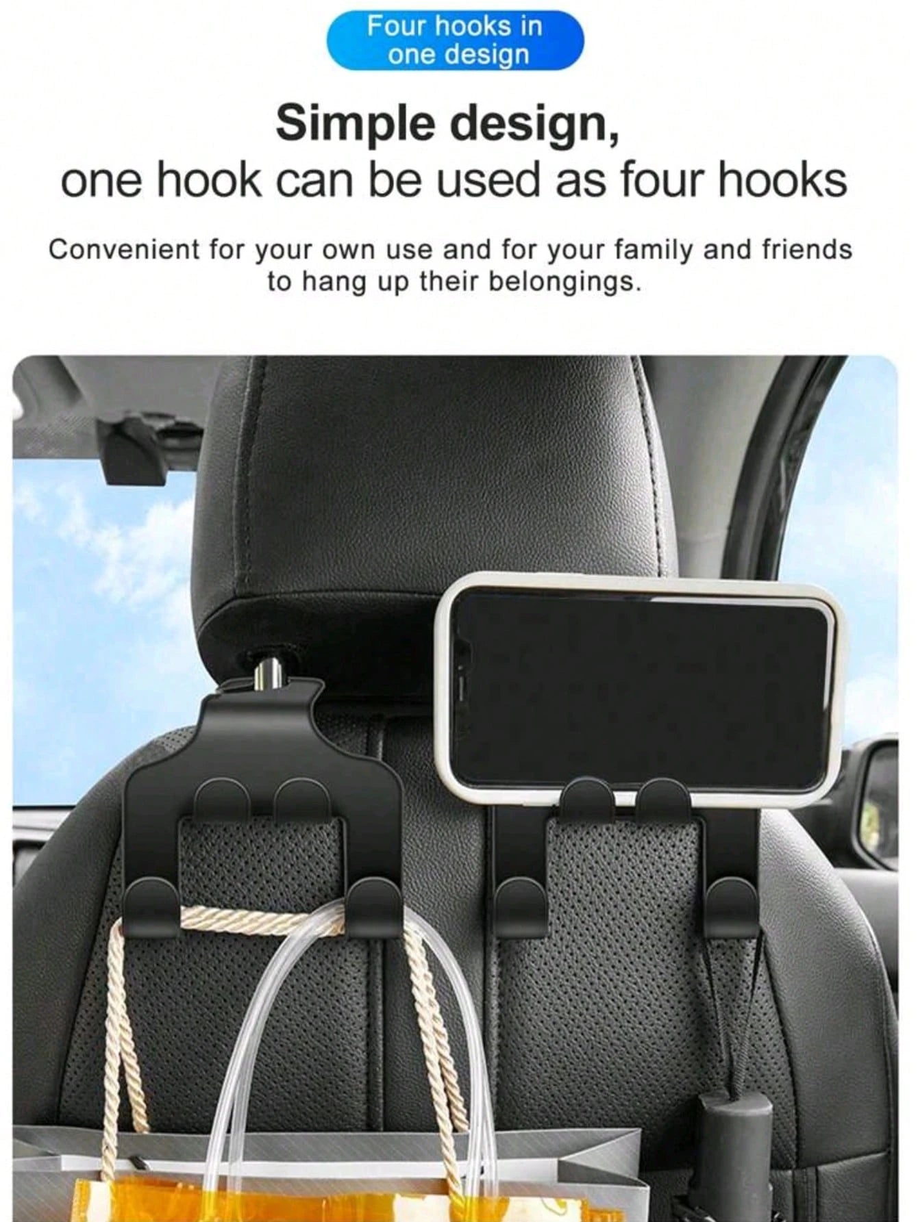 1pc/2pcs Universal Auto Seat Headrest Hook Storage Hanger Car Vehicle Back Seat Organizer Holder Car Mobile Phone Holder Car Interior Accessories