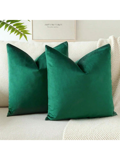 1pc/2pcs Velvet Christmas Green Decorative Throw Pillow Cover (Pillow Insert Not Included), Square Cushion Cover, Holiday Home Decor Pillow, Soft & Comfortable Linen-Like Fabric, Modern Decor For Sofa