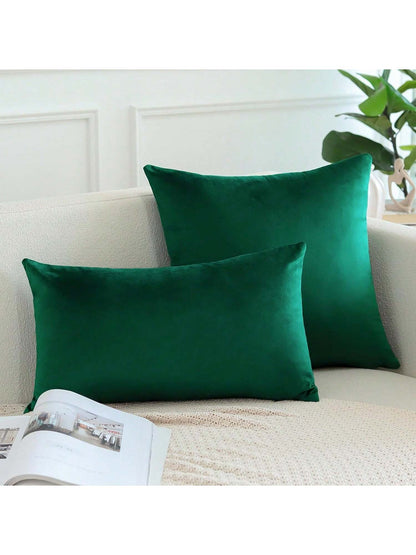 1pc/2pcs Velvet Christmas Green Decorative Throw Pillow Cover (Pillow Insert Not Included), Square Cushion Cover, Holiday Home Decor Pillow, Soft & Comfortable Linen-Like Fabric, Modern Decor For Sofa