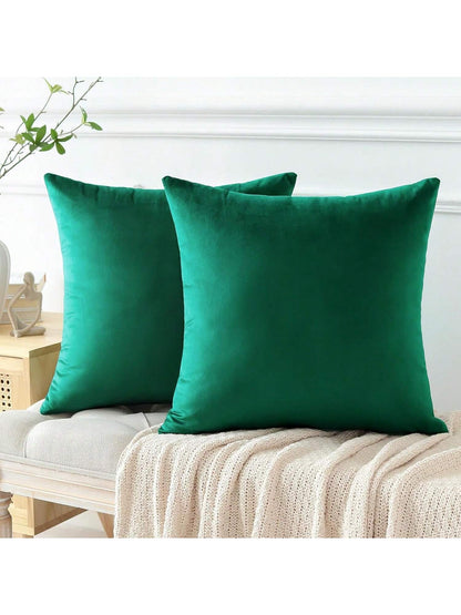 1pc/2pcs Velvet Christmas Green Decorative Throw Pillow Cover (Pillow Insert Not Included), Square Cushion Cover, Holiday Home Decor Pillow, Soft & Comfortable Linen-Like Fabric, Modern Decor For Sofa