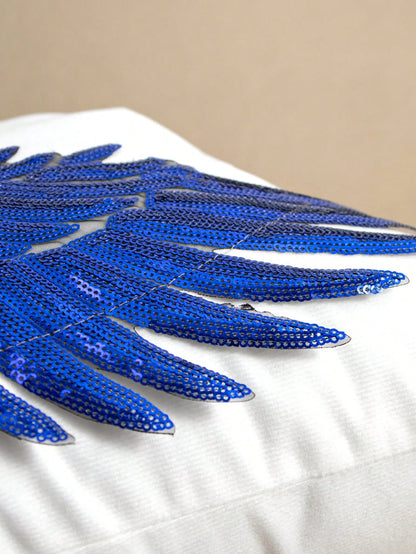 1pc/2pcs White Velvet Silver Wings Pattern Pillow Cover, Bohemian Sequin Embroidery Feather Decor Lumbar Cushion Cover For Bedroom, Living Room, Sofa, Car, Holiday Party, Garden, 30*50cm, 45*45cm, Pil