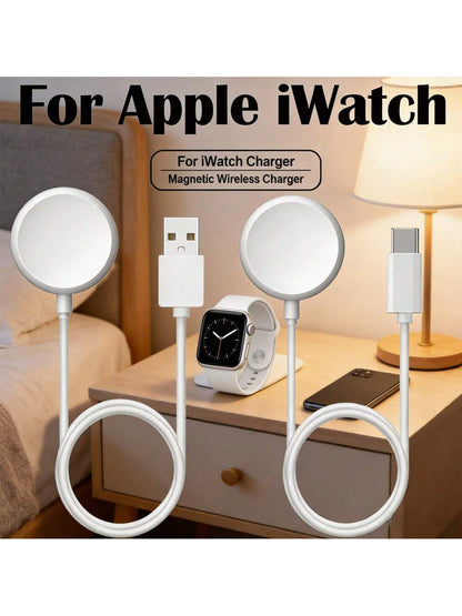 1pc 3.3ft/100cm Fast Charging USB/Type C Magnetic Wireless Charger Compatible With Apple Watch Series Ultra/9/8/7/6/SE/SE2/5/4/3/2/1 Suitable For Office, Dorm, And Home Office Dorm Home Phone Charger