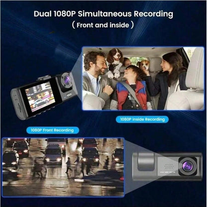 1pc 3-Channel 1080P Full HD Dual Lens Dash Cam, Front And Rear Recording, 2-Inch Display, Loop Recording, 150mAh Battery (SD Card Not Included)