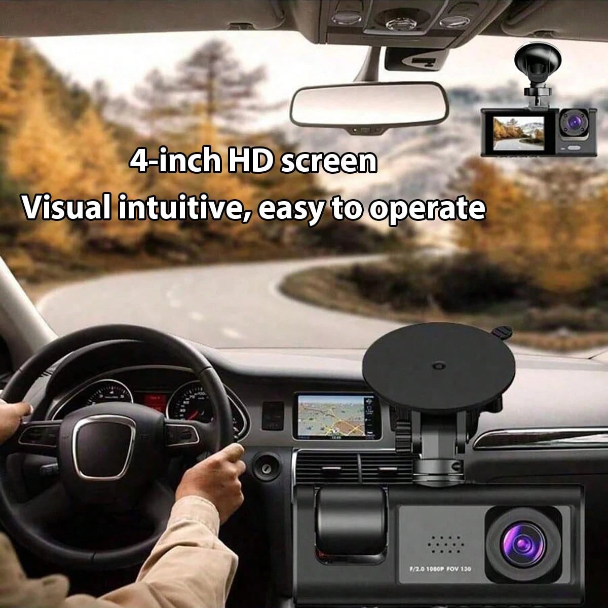 1pc 3-Channel 1080P Full HD Dual Lens Dash Cam, Front And Rear Recording, 2-Inch Display, Loop Recording, 150mAh Battery (SD Card Not Included)