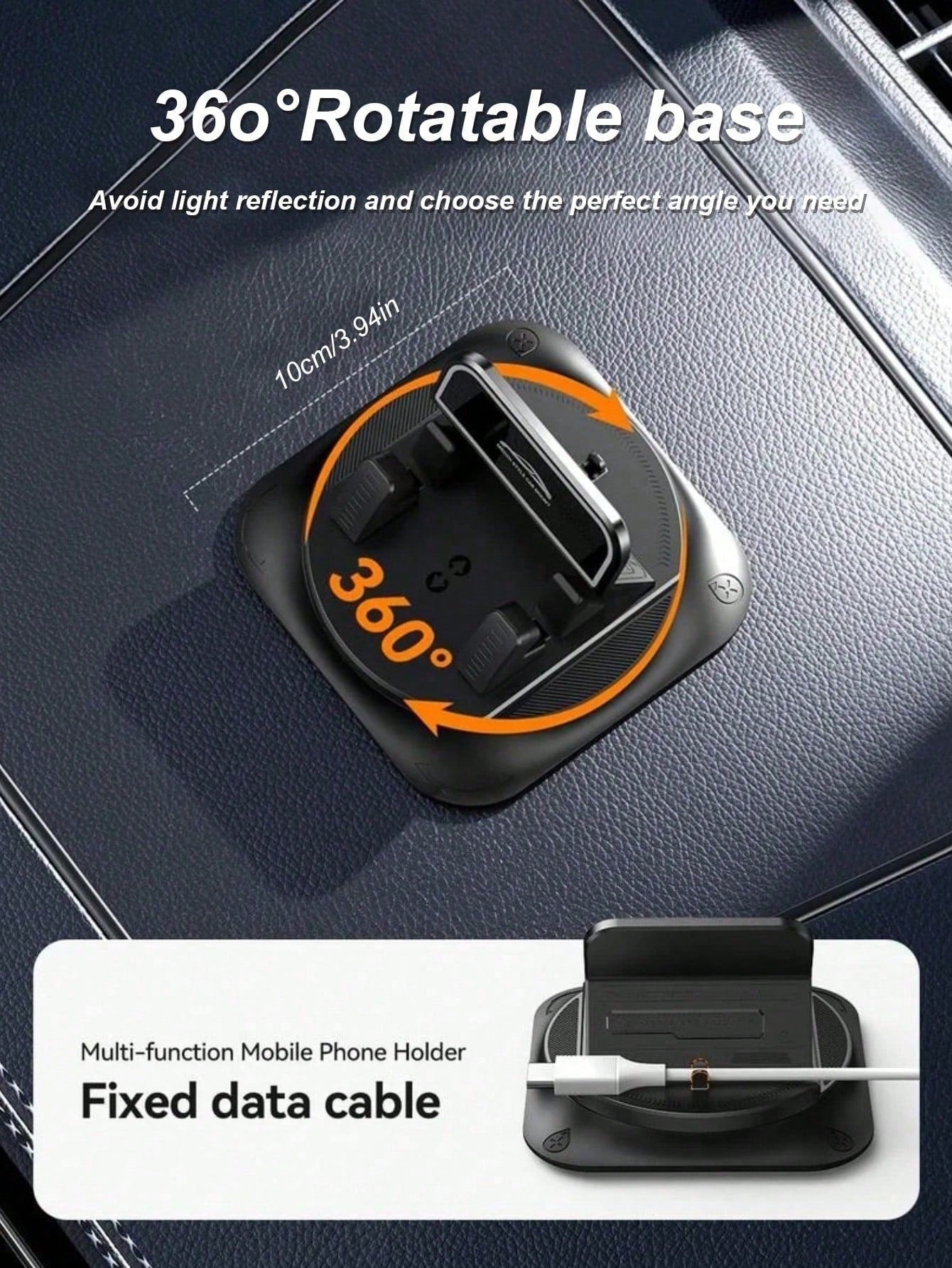 1pc 360° Rotating Dashboard Phone Holder, Nano Gel Base Enhanced Grip, Auto-Lock Prevent Overheating, Suitable For Phones With Or Without Cases