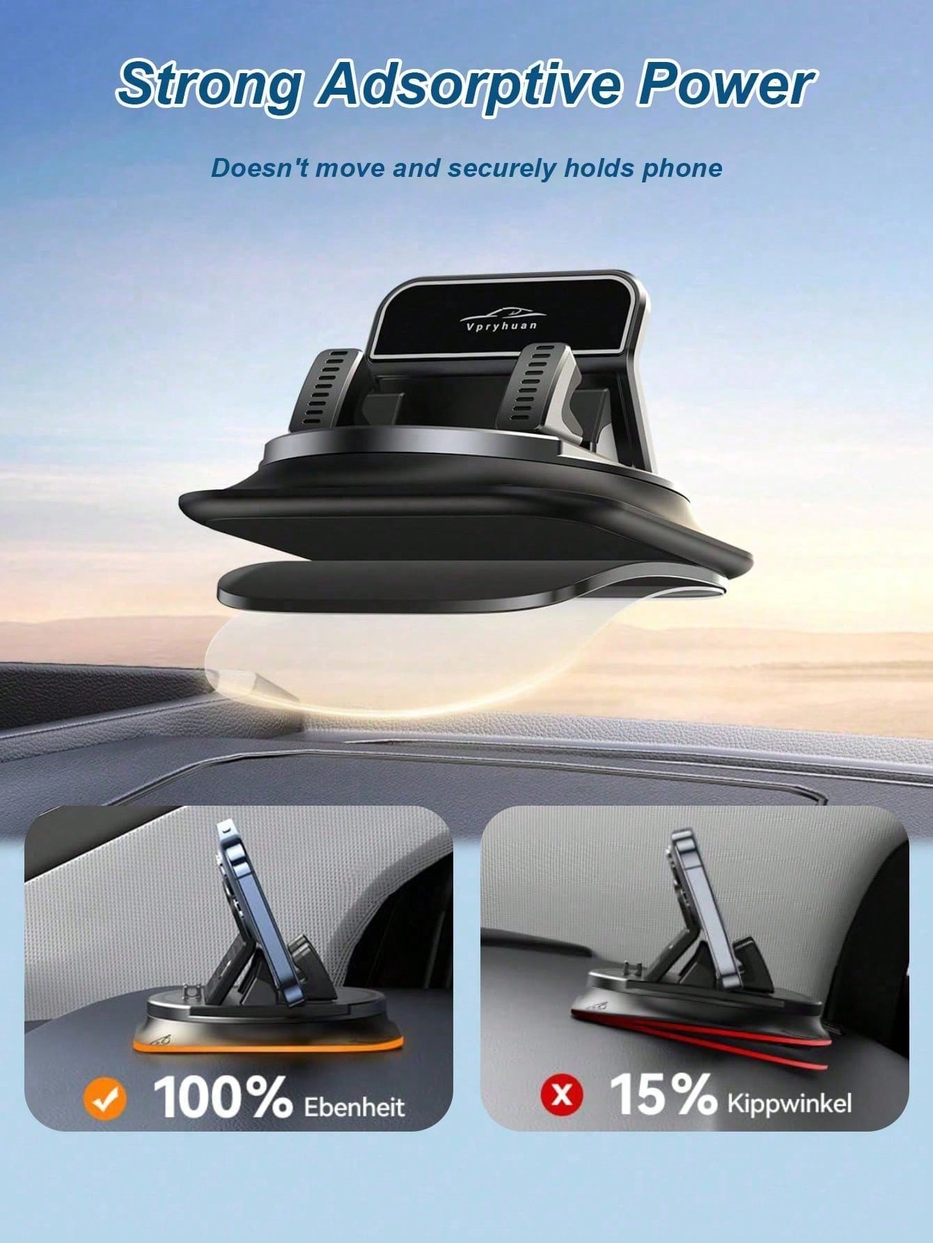 1pc 360° Rotating Dashboard Phone Holder, Nano Gel Base Enhanced Grip, Auto-Lock Prevent Overheating, Suitable For Phones With Or Without Cases