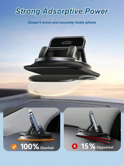 1pc 360° Rotating Dashboard Phone Holder, Nano Gel Base Enhanced Grip, Auto-Lock Prevent Overheating, Suitable For Phones With Or Without Cases