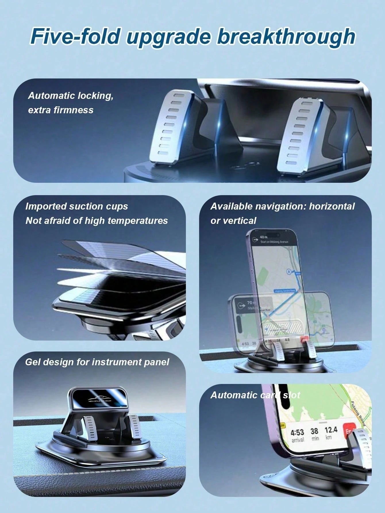 1pc 360° Rotating Dashboard Phone Holder, Nano Gel Base Enhanced Grip, Auto-Lock Prevent Overheating, Suitable For Phones With Or Without Cases
