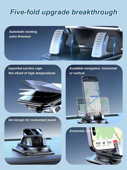 1pc 360° Rotating Dashboard Phone Holder, Nano Gel Base Enhanced Grip, Auto-Lock Prevent Overheating, Suitable For Phones With Or Without Cases