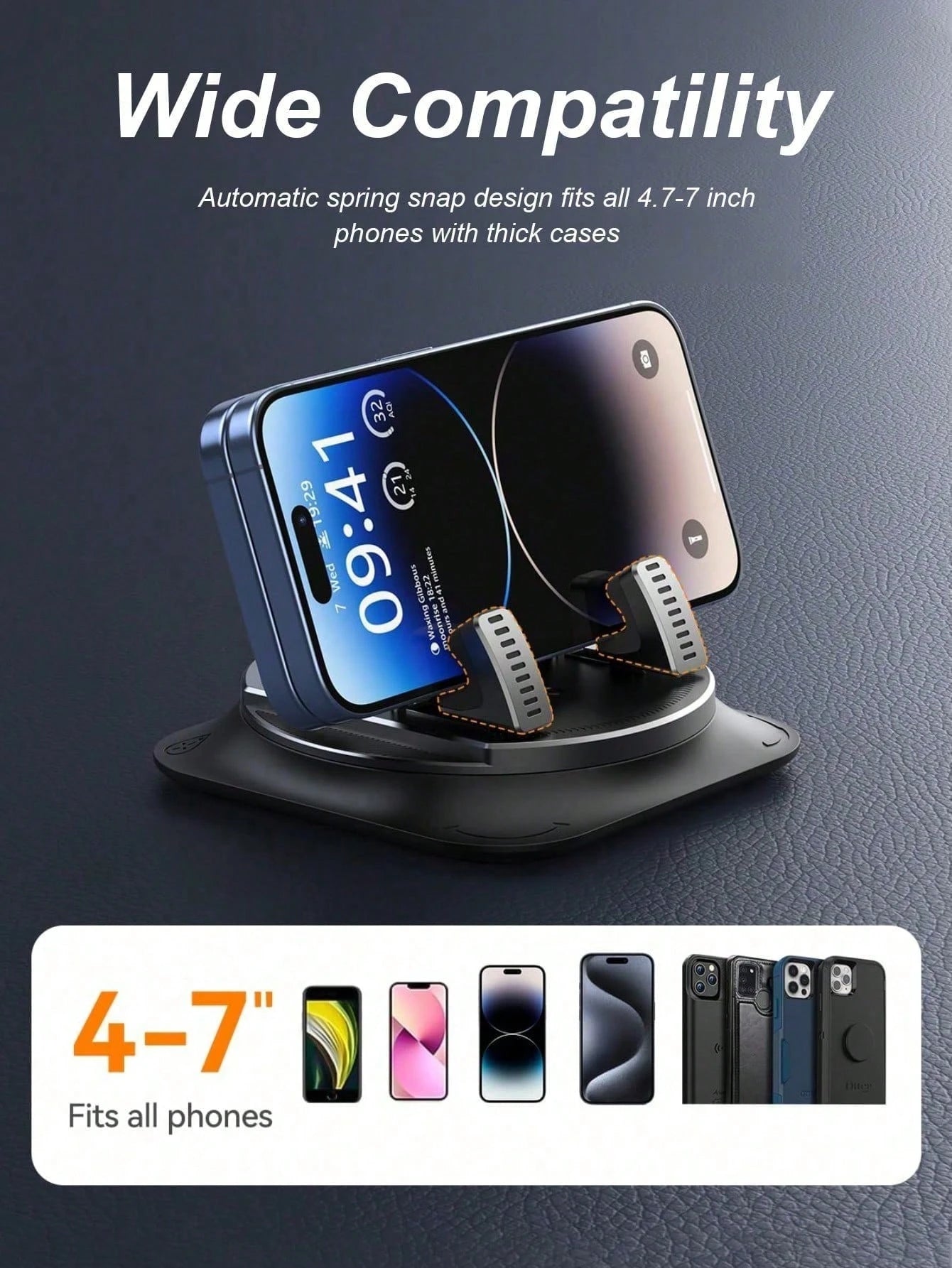 1pc 360° Rotating Dashboard Phone Holder, Nano Gel Base Enhanced Grip, Auto-Lock Prevent Overheating, Suitable For Phones With Or Without Cases