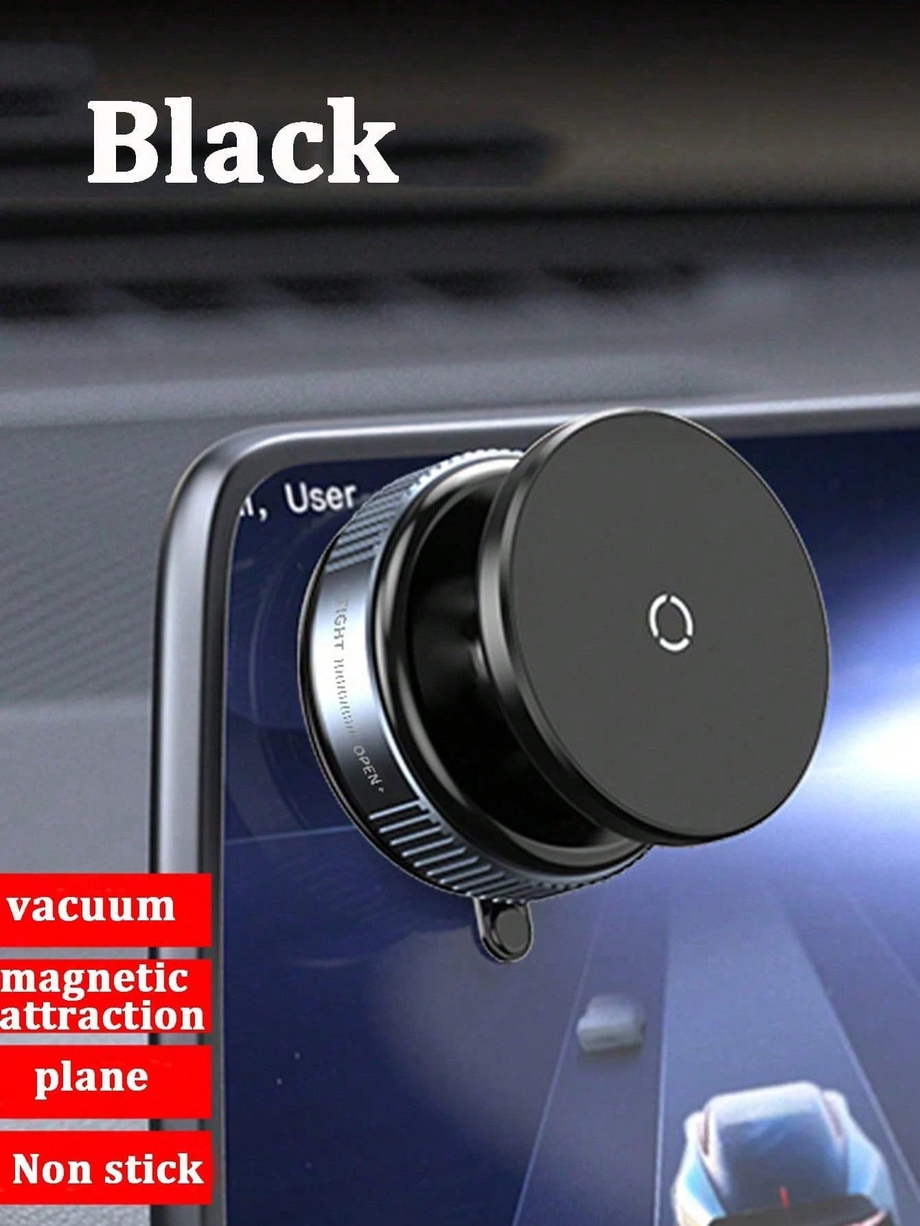 1pc 360° Rotating Vacuum Suction Cup Car Phone Holder, Magnetic Dashboard Car Mount Navigation Bracket (Recommended To Use In A Clean And Tidy Environment)
