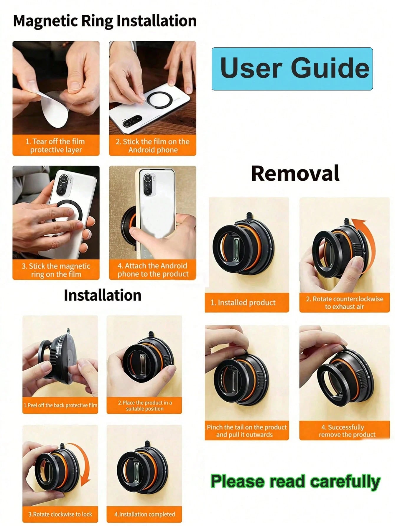 1pc 360° Rotating Vacuum Suction Cup Car Phone Holder, Magnetic Dashboard Car Mount Navigation Bracket (Recommended To Use In A Clean And Tidy Environment)