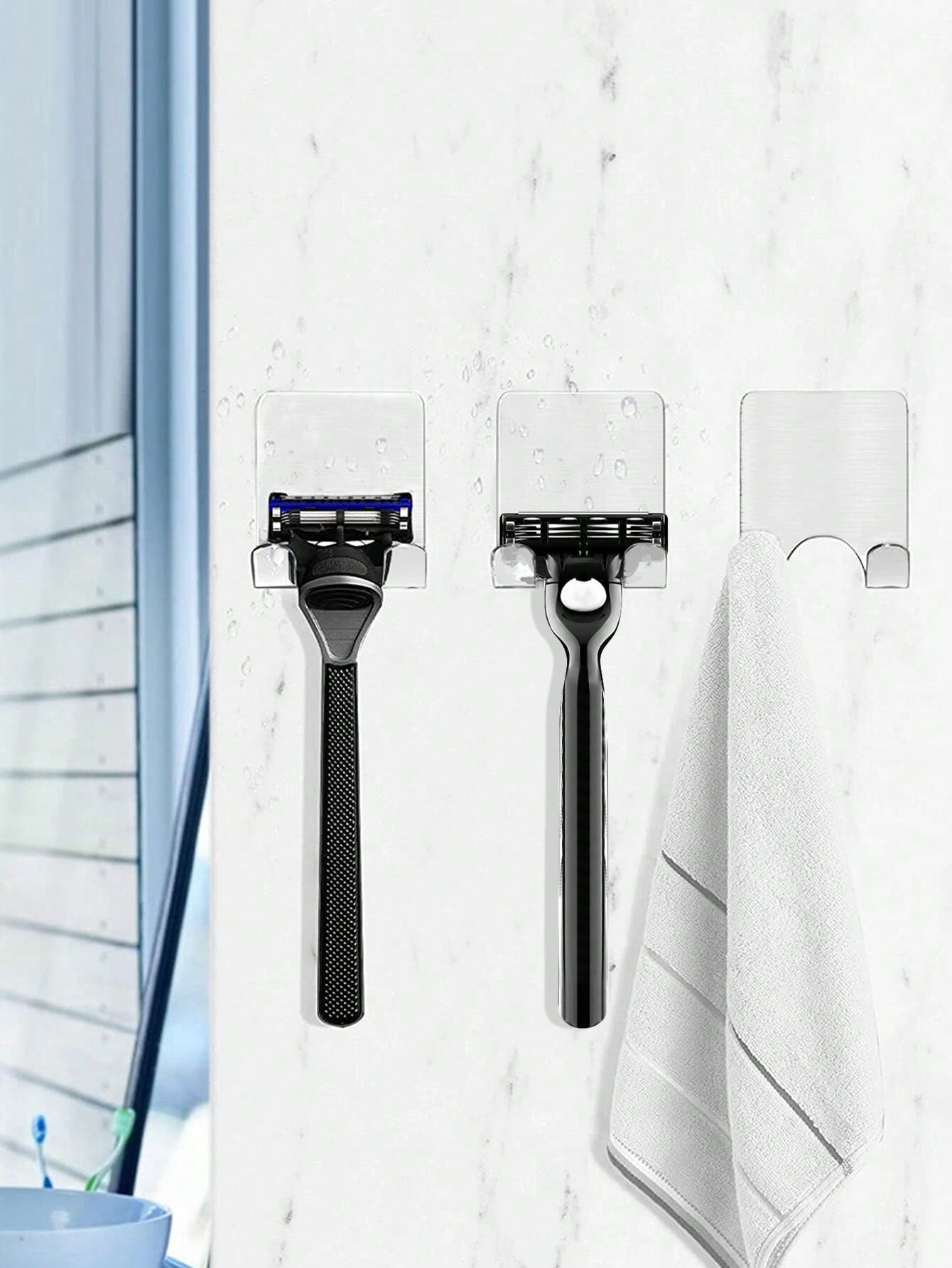 1pc/3pcs/6pcs Acrylic Transparent Razor Hooks, Bathroom Razor Holder Without Drilling, Includes Crush-Proof Packaging Box