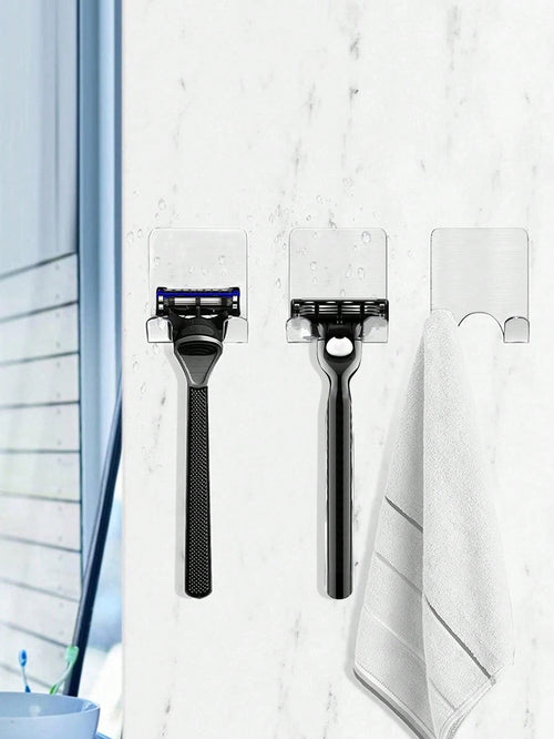 1pc/3pcs/6pcs Acrylic Transparent Razor Hooks, Bathroom Razor Holder Without Drilling, Includes Crush-Proof Packaging Box