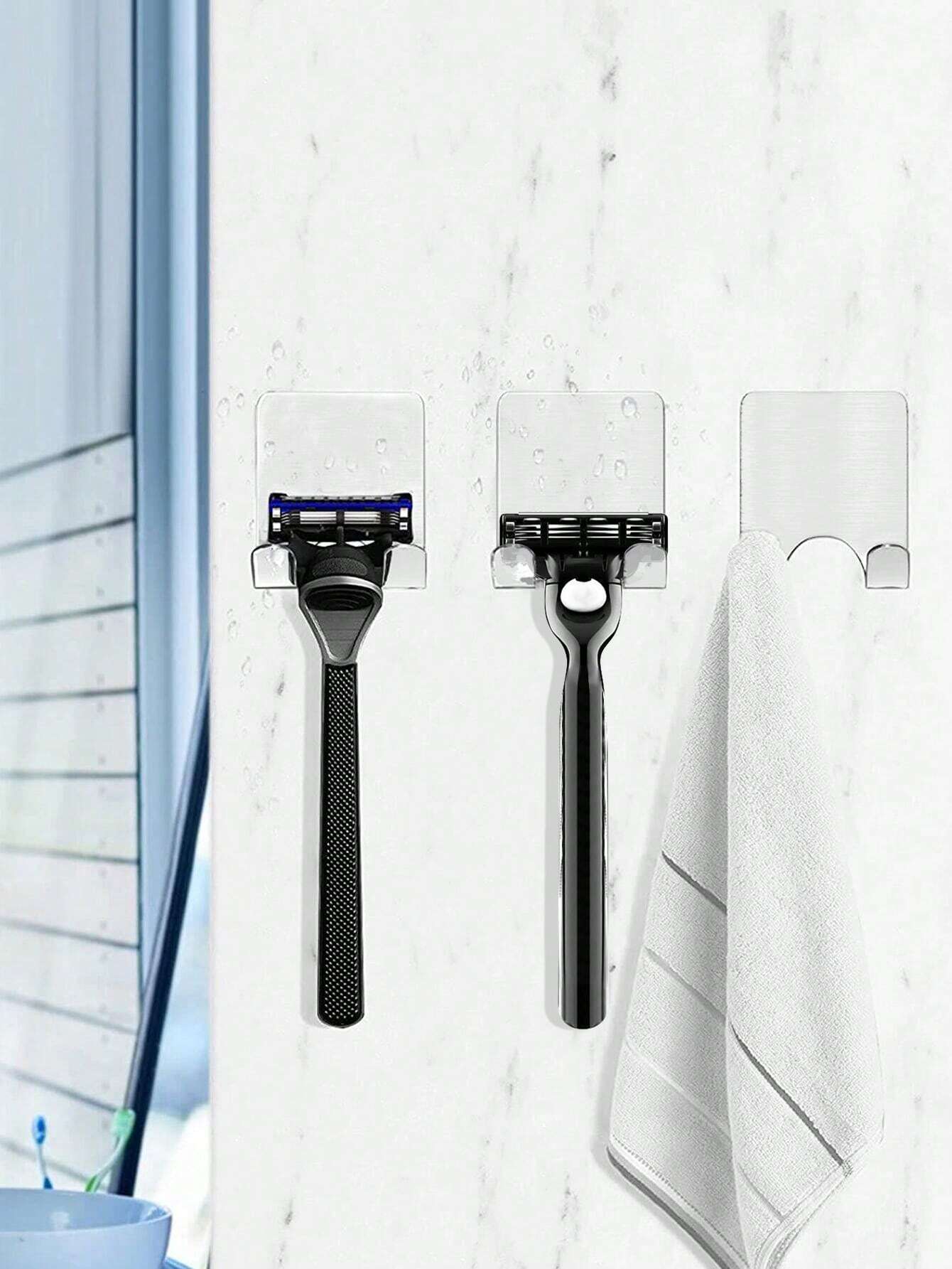1pc/3pcs/6pcs Acrylic Transparent Razor Hooks, Bathroom Razor Holder Without Drilling, Includes Crush-Proof Packaging Box