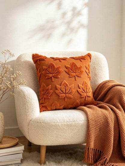 1pc 45*45cm Halloween Maple Leaf Quilted Pillow Case, Hidden Zipper Pillow Cover, Autumn Decor Pillow Case, Home Decor Halloween Decor Living Room Bedroom Sofa, No Pillow Insert