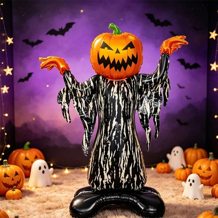 1pc 46 Inch Vertical Pumpkin Devil Foil Balloon, Halloween Indoor/Outdoor Decoration Balloon, Halloween Haunted House Decoration Prop