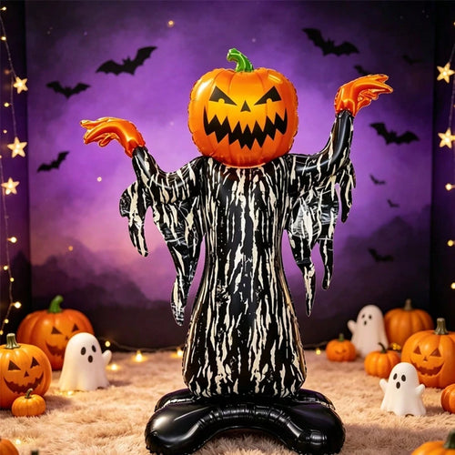 1pc 46 Inch Vertical Pumpkin Devil Foil Balloon, Halloween Indoor/Outdoor Decoration Balloon, Halloween Haunted House Decoration Prop