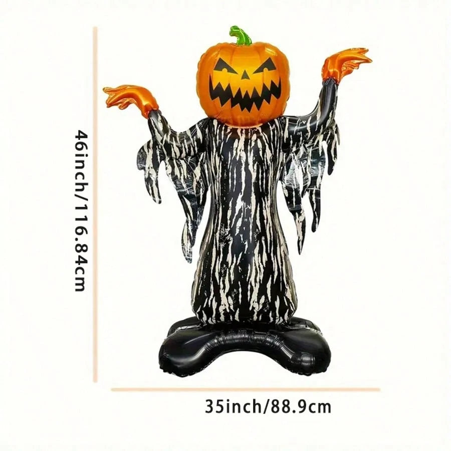 1pc 46 Inch Vertical Pumpkin Devil Foil Balloon, Halloween Indoor/Outdoor Decoration Balloon, Halloween Haunted House Decoration Prop