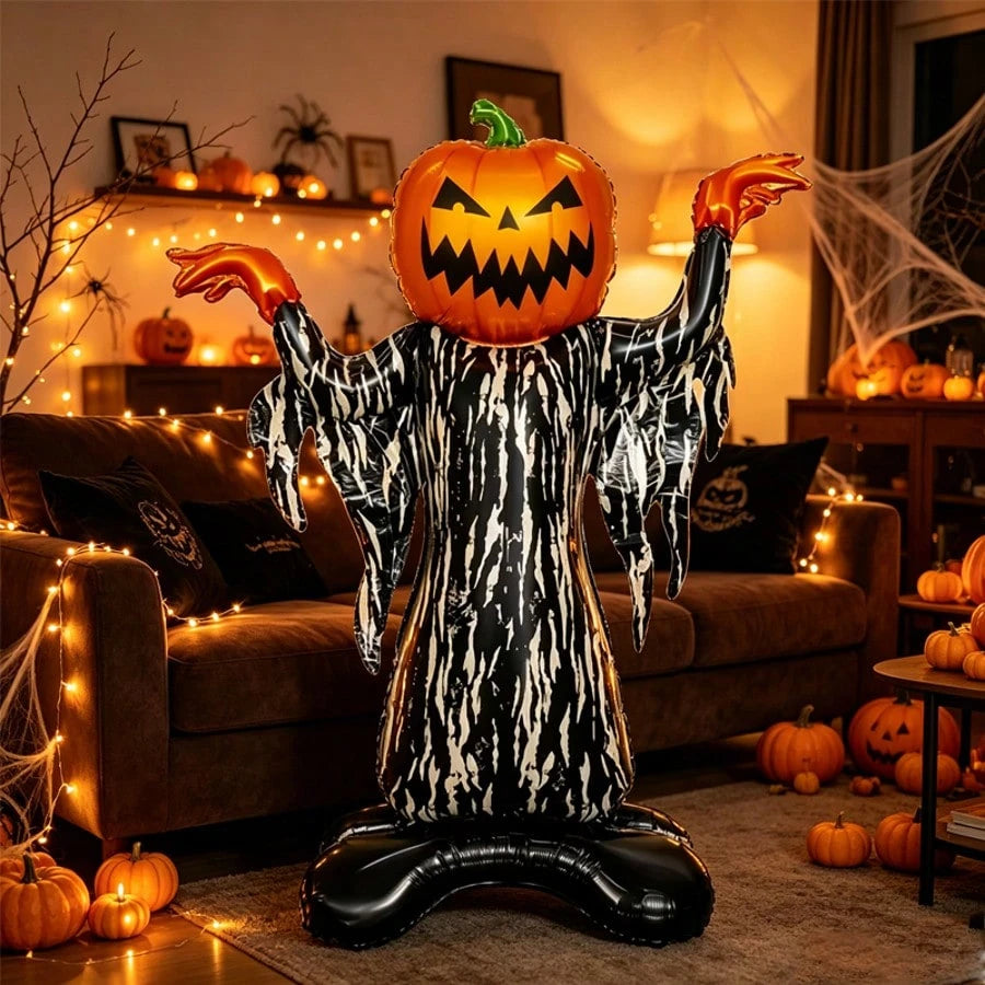 1pc 46 Inch Vertical Pumpkin Devil Foil Balloon, Halloween Indoor/Outdoor Decoration Balloon, Halloween Haunted House Decoration Prop