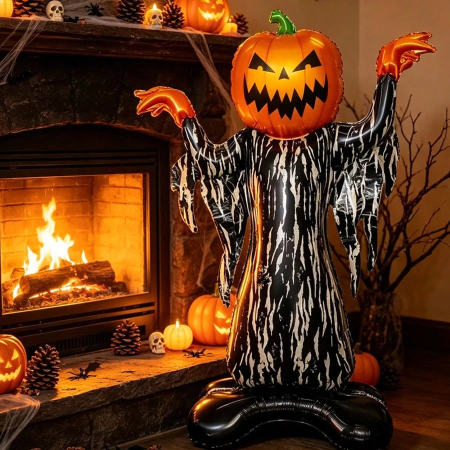 1pc 46 Inch Vertical Pumpkin Devil Foil Balloon, Halloween Indoor/Outdoor Decoration Balloon, Halloween Haunted House Decoration Prop