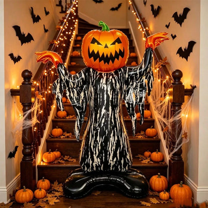 1pc 46 Inch Vertical Pumpkin Devil Foil Balloon, Halloween Indoor/Outdoor Decoration Balloon, Halloween Haunted House Decoration Prop