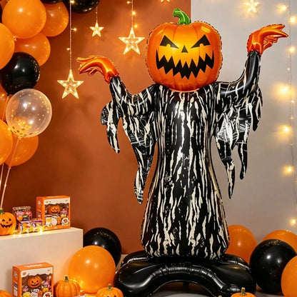 1pc 46 Inch Vertical Pumpkin Devil Foil Balloon, Halloween Indoor/Outdoor Decoration Balloon, Halloween Haunted House Decoration Prop